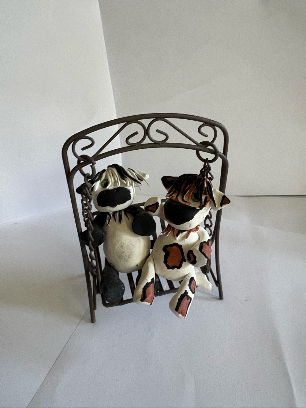 Decorative Cow Couple Figurine in White and Brown - Home Art